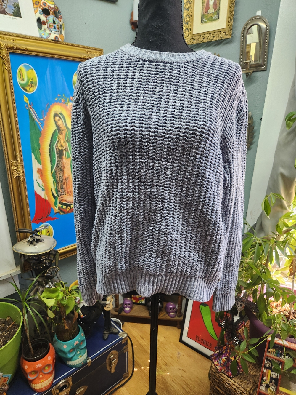 Hollister Light Gray Blue Knit Crewneck Sweater